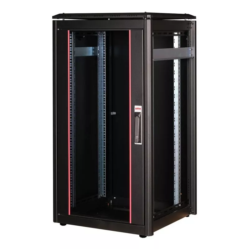 ROLINE 19-Zoll Netzwerkschrank Pro 22U, 600x600 mm (BxT), Glastür, Schwarz