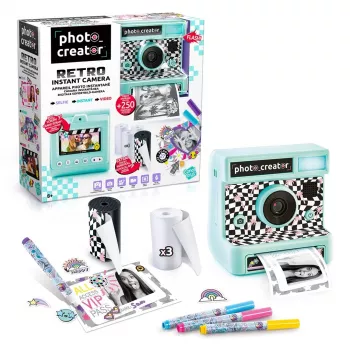 Canal Toys Retro Instant Camera - Schwarz-Weiß-Thermodrucker, 2,4 inch LCD, 12 MP, USB-C, für Kinder ab 6 Jahren
