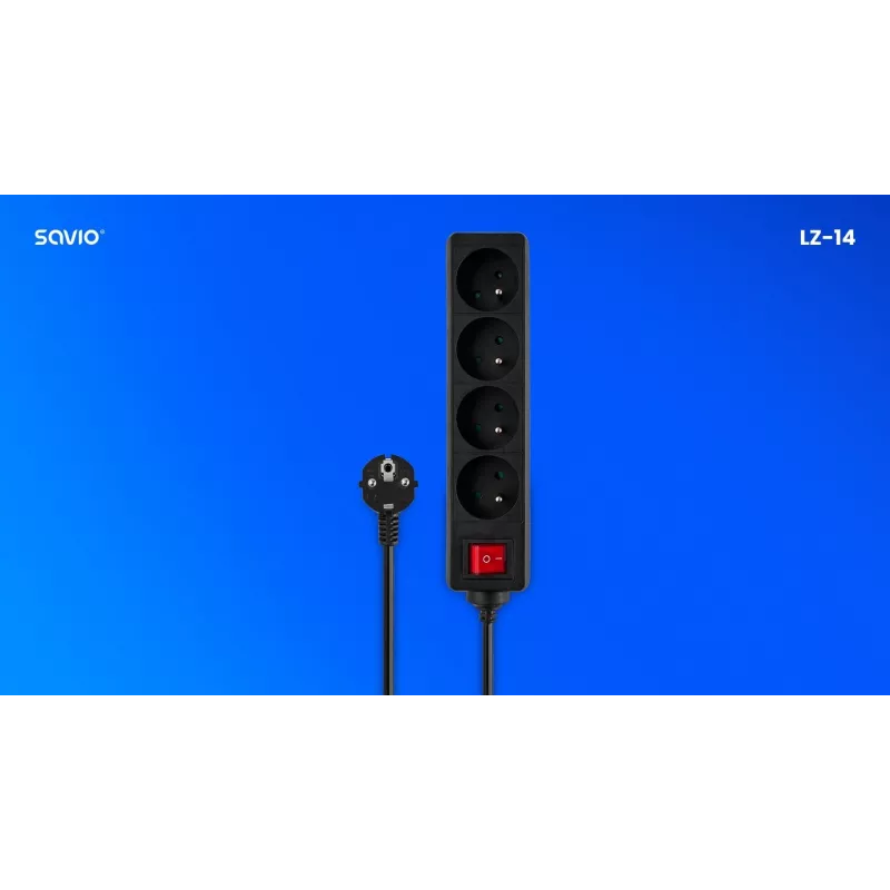 SAVIO LZ-14 4-fach Steckdosenleiste mit 2 USB-Anschlüssen, 1,5m Kabel, Weiß