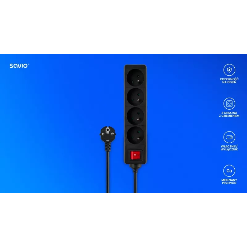 SAVIO LZ-14 4-fach Steckdosenleiste mit 2 USB-Anschlüssen, 1,5m Kabel, Weiß