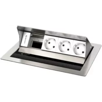 Kindermann CablePort standard² 4-fach Tischanschlussdose - Unterflurmontage - 3x Steckdosen (Typ F) - Silber/Schwarz