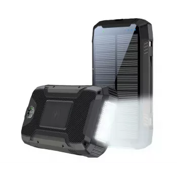 PowerNeed S20000Q 20000mAh Outdoor Solar Power Bank mit kabellosem Laden, QC3.0 & PD 20W, Schwarz