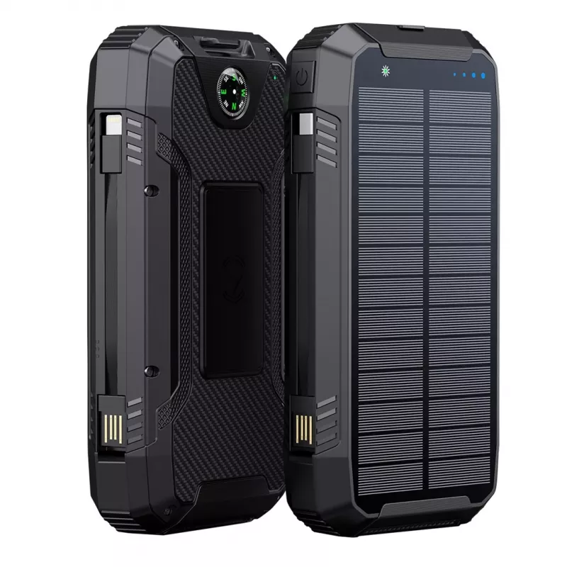 PowerNeed S20000Q 20000mAh Outdoor Solar Power Bank mit kabellosem Laden, QC3.0 & PD 20W, Schwarz