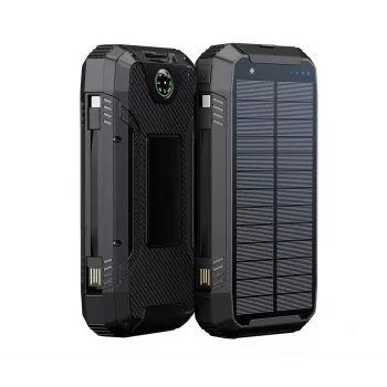 PowerNeed S20000Q 20000mAh Outdoor Solar Power Bank mit kabellosem Laden, QC3.0 & PD 20W, Schwarz