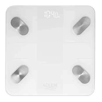 Adler Smart Bathroom Scale AD 8186 White – Bluetooth 4.2, Body Composition Analysis, 180 kg Capacity, Tempered Glass
