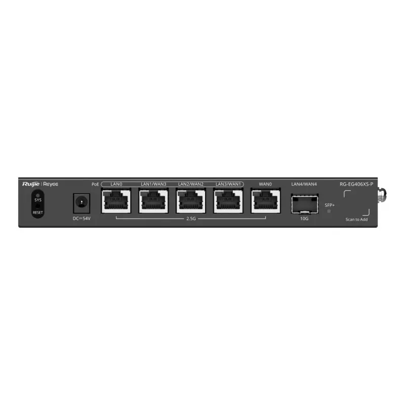 Ruijie Reyee RG-EG406XS-P Multi-WAN Cloud Gateway Router, 6x 2.5GE RJ45, 1x 10GE SFP+, 4 PoE, VPN, Rackmount