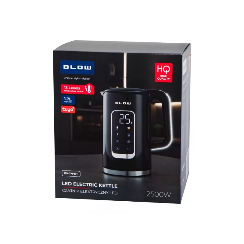 BLOW BK-17PBT Smart Wi-Fi Wasserkocher mit Digitalanzeige, 2500W, 1,7L, Schwarz