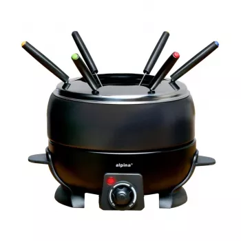 ALPINA Elektrisches Fondue-Set 2,3L 800W Schwarz mit Thermostat und 6 Gabeln