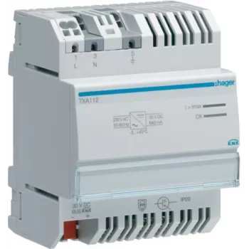 Hager TXA112 KNX Bus Power Supply 230V AC 30V DC 640mA Grey
