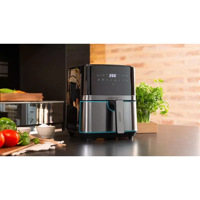 Cecotec Cecofry Full InoxBlack 5500 Pro Heißluftfritteuse, 1700 W, 5,5 L, Schwarz/Edelstahl