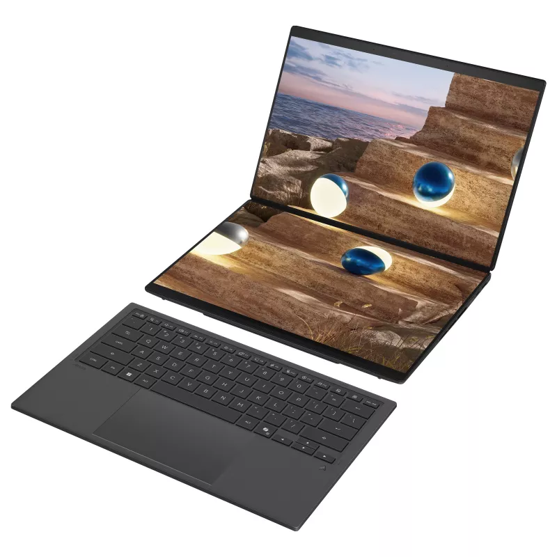 ASUS Zenbook Duo UX8407AA-SN469X Copilot+ PC Laptop, 14 Zoll 3K OLED Touch 144Hz, Intel Core Ultra 9 386H, 32GB LPDDR5x, 1TB SSD, Windows 11 Pro, deutsche QWERTZ-Tastatur