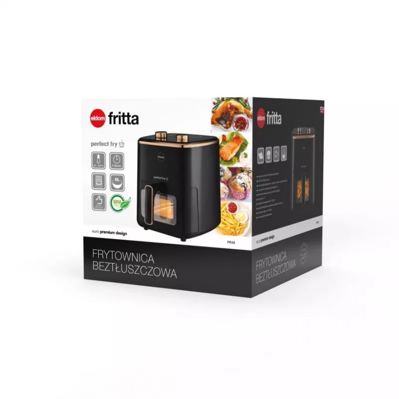 ELDOM FRITTA Fettfreie Fritteuse 5,0 L Einstellbare Temp. Timer 1500 W Einzeln 5 L Standalone Heißluftfritteuse Schwarz