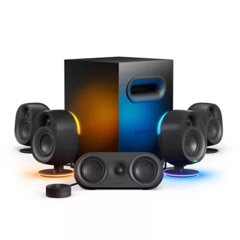 SteelSeries Arena 9 5.1-Kanal Lautsprechersystem mit kabellosem Subwoofer, Bluetooth 5.0, RGB-Beleuchtung, Schwarz