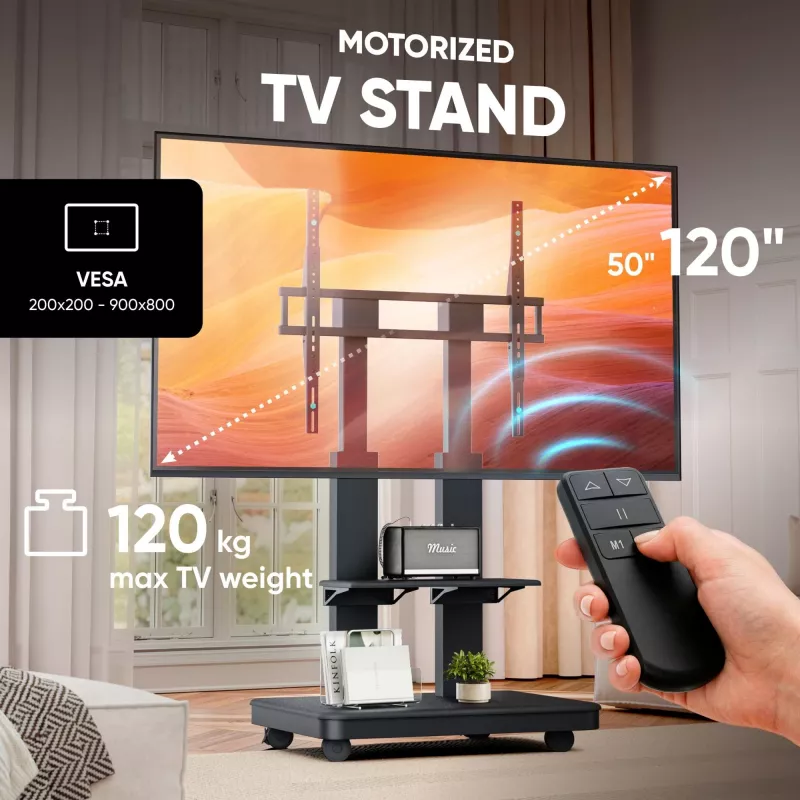 ONKRON TS2811E-B Mobiler TV-Ständer für 50-120 Zoll Bildschirme, Schwarz