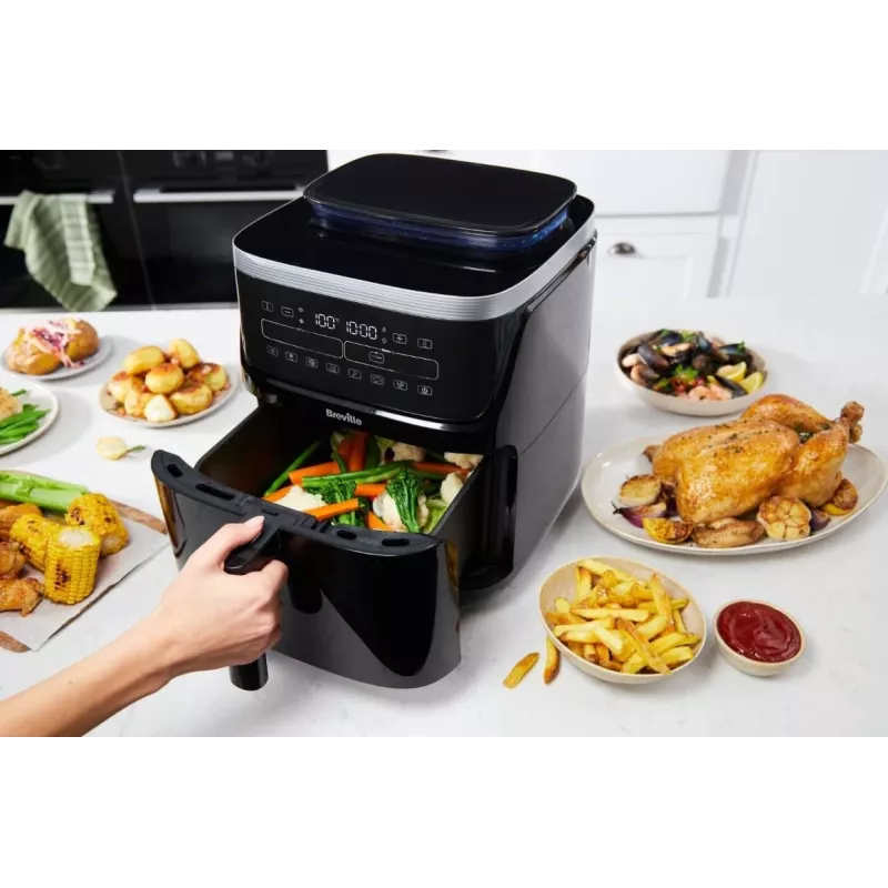 Breville VDF133X Ölfreier Dampf-Heißluftfritteuse, 7L, 1700W, Schwarz/Silber