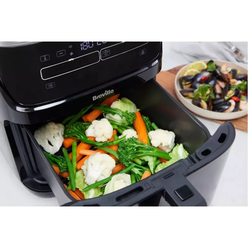 Breville VDF133X Ölfreier Dampf-Heißluftfritteuse, 7L, 1700W, Schwarz/Silber