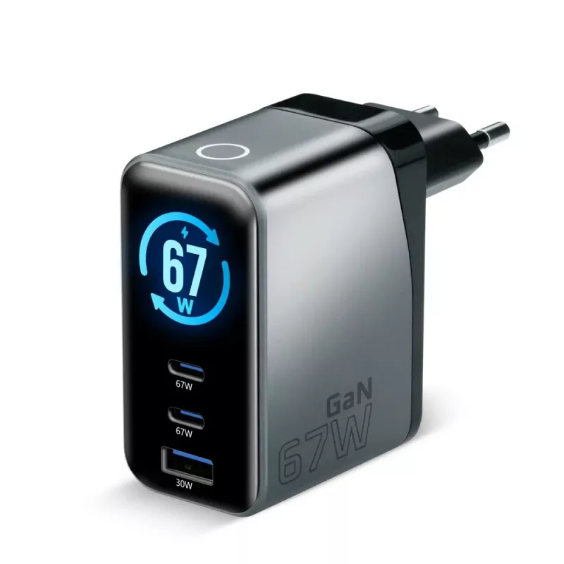 EVERACTIVE SC-670Q GaN 67W USB-C Ladegerät mit 2x USB-C und 1x USB-A, Quick Charge 4+, PD 3.0, Schwarz