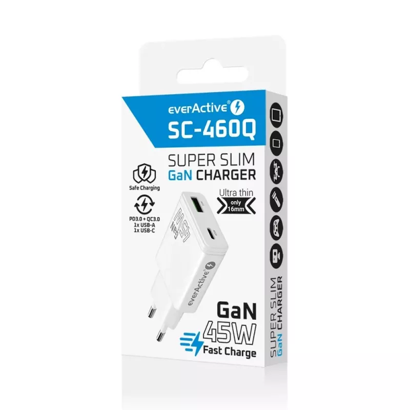 EVERACTIVE GaN QC3.0 45W USB-C Wandladegerät SC-460Q Weiß