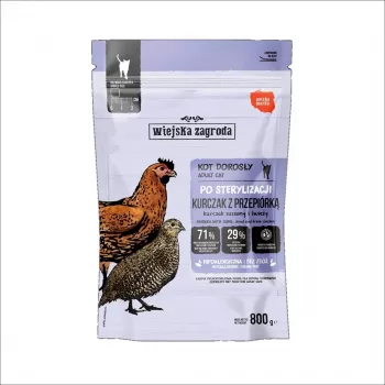 WIEJSKA ZAGRODA Sterilised Chicken with Quail Trockenfutter für Katzen 800g