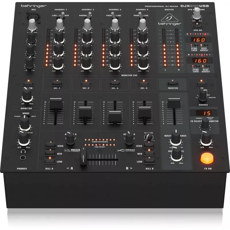 Behringer DJX900USB Professional 5-Kanal DJ-Mixer mit INFINIUM berührungslosem VCA-Crossfader, fortschrittlichen digitalen Effekten und USB/Audio-Interface