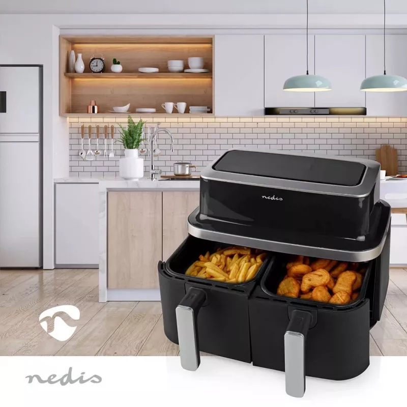 Nedis KAAF320BK Heißluftfritteuse Dual Basket 8,4 L 2600 W Digital-Touchscreen Schwarz