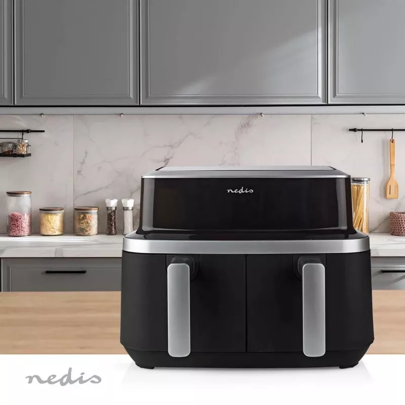 Nedis KAAF320BK Heißluftfritteuse Dual Basket 8,4 L 2600 W Digital-Touchscreen Schwarz
