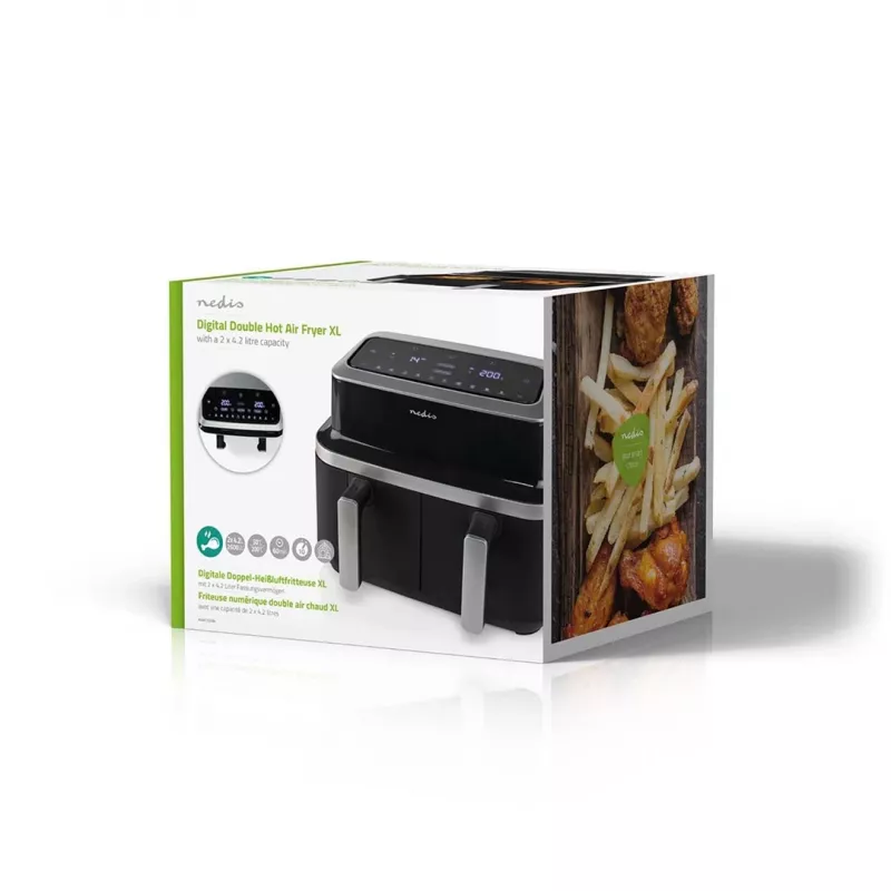 Nedis KAAF320BK Heißluftfritteuse Dual Basket 8,4 L 2600 W Digital-Touchscreen Schwarz