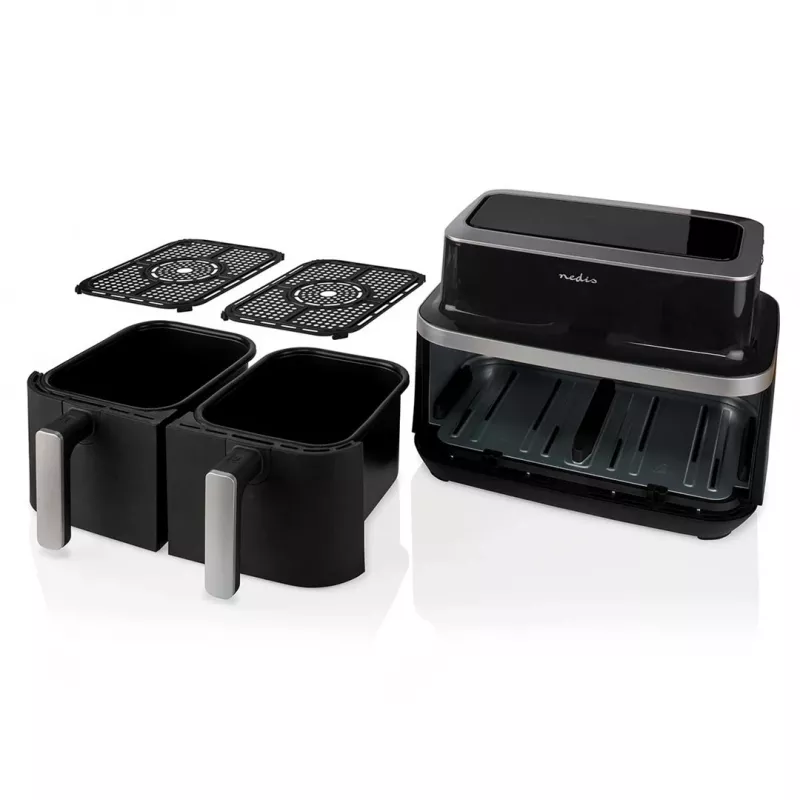 Nedis KAAF320BK Heißluftfritteuse Dual Basket 8,4 L 2600 W Digital-Touchscreen Schwarz