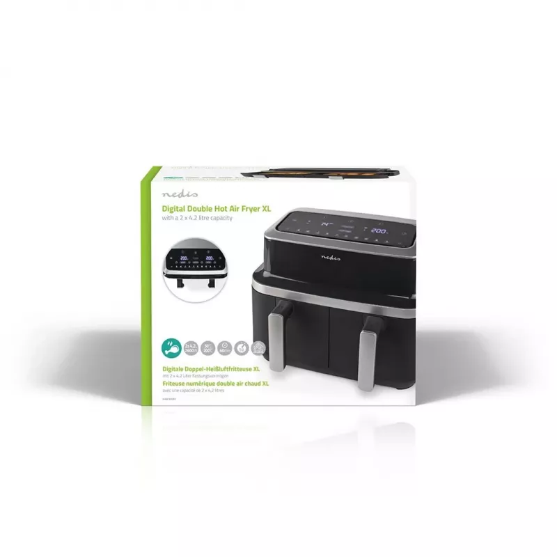 Nedis KAAF320BK Heißluftfritteuse Dual Basket 8,4 L 2600 W Digital-Touchscreen Schwarz