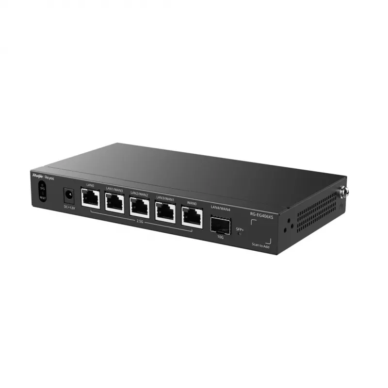 Ruijie Reyee RG-EG406XS Multi-WAN Cloud Gateway, 6 Ports, 2.5GE WAN/LAN, 10G SFP+, VPN, Cloud Management, Rack-Mountable