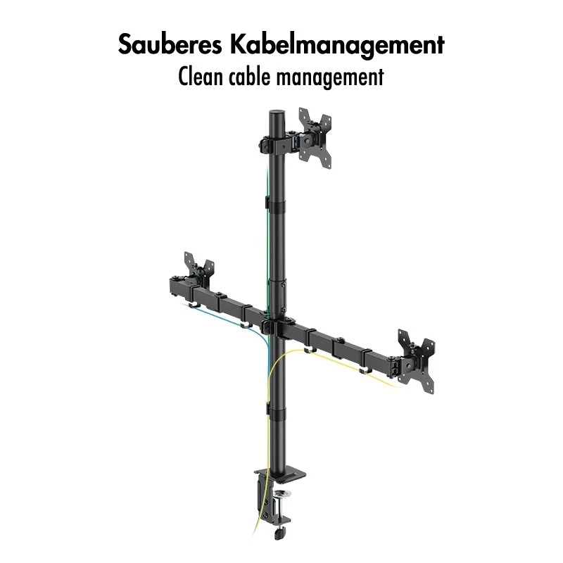 LOGILINK Triple Monitor Halterung für 17-27 Zoll Bildschirme, 10 kg pro Arm, Schwarz