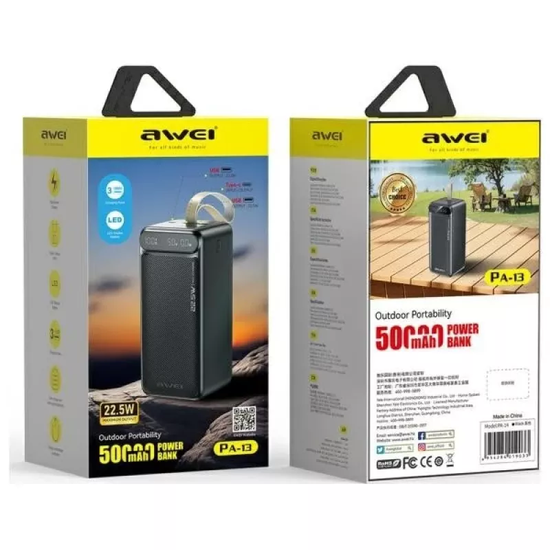 AWEI PA-13 Power Bank 50000mAh 22.5W Schwarz