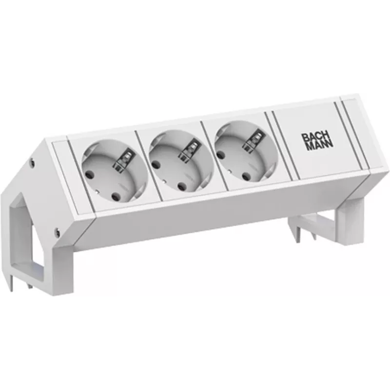 Bachmann DESK2 White Power Strip 3x Schuko CEE 7/3 2m Cable 902.3205