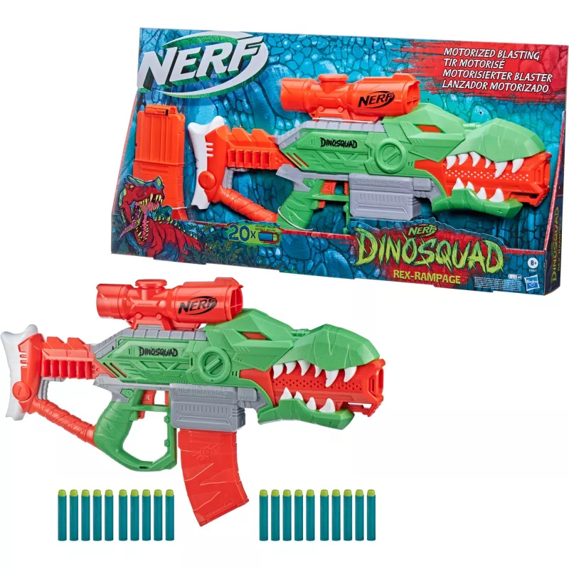HASBRO Nerf DinoSquad Rex-Rampage Motorisierter Dart-Blaster - Grün/Orange