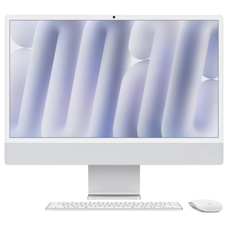 Apple iMac 24 inch M4 10-Core CPU 10-Core GPU 16-Core Neural Engine 24GB RAM 512GB SSD Standard Glass Silber Magic Keyboard mit Touch ID und Nummernblock (Deutsches Layout)
