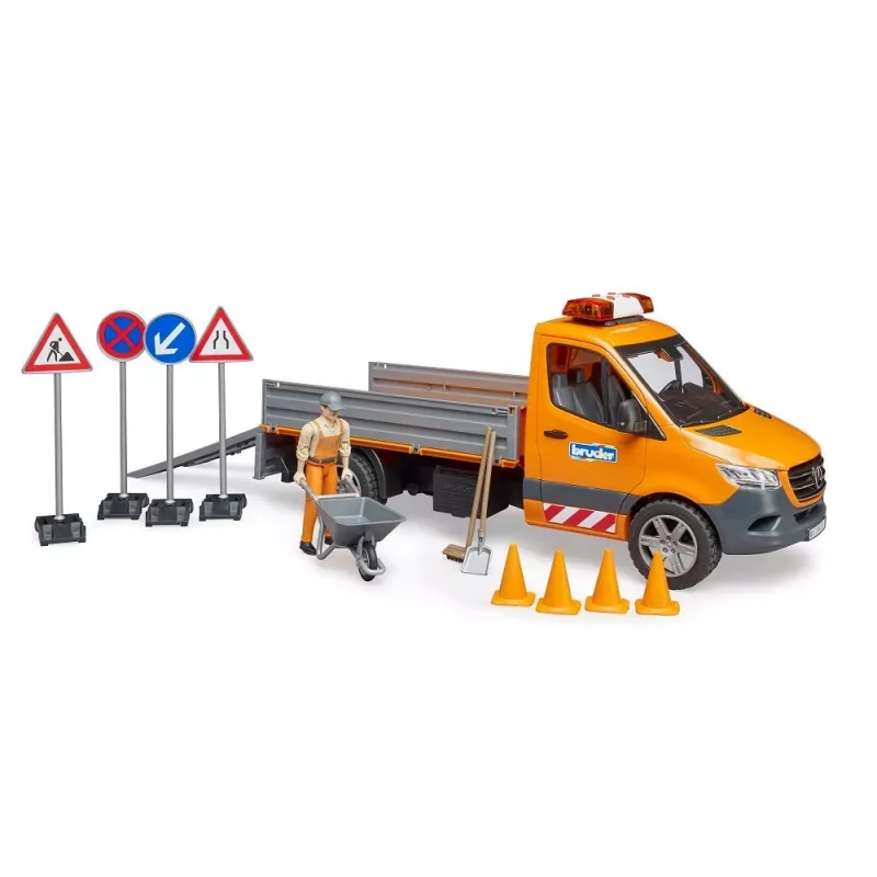 BRUDER MB Sprinter Municipal mit Licht- und Soundmodul, Orange, Maßstab 1:16