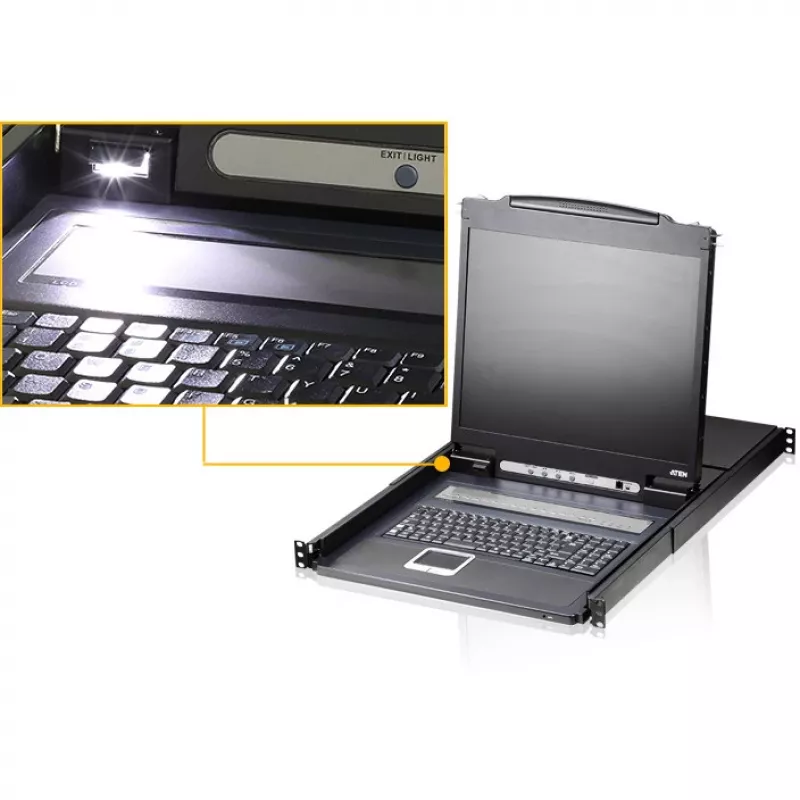 ATEN CL1308N LCD KVM-Konsole mit 8-Port KVM-Switch - 19 inch LCD, PS/2 & USB, VGA, 1280x1024, Schwarz, 1U Rackmontage
