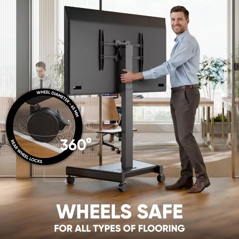 ONKRON TS1552E-B TV Mobile Stand für 43-75 Zoll Bildschirme, Schwarz