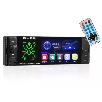 BLOW Spider 4CAL RDS RGB Autoradio mit Bluetooth, USB, SD, AUX, Touchscreen, RGB-Hintergrundbeleuchtung, Fernbedienung, 1 DIN, 4x45W