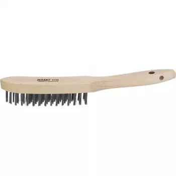 HAZET 2130 Handdrahtbürste mit Holzgriff, 4-reihig, gewellter Stahldraht, 290 mm