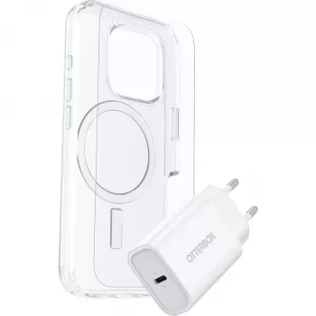 OtterBox Symmetry Series Clear MagSafe Case + Premium Glass Screen Protector + 30W USB-C Fast Charger für Apple iPhone 16 Pro