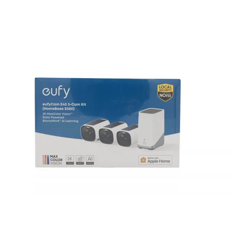 eufy Security eufyCam E40 3-Camera Kit mit HomeBase 3, 2K-Auflösung, kabellos, IP65, Farb-Nachtsicht, KI-Erkennung, 120-Tage-Akku