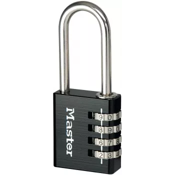 Master Lock 7640EURDBLK Kombinationsschloss 40mm Bügelweite, gehärteter Stahlbügel, 4-stellig resettable, Silber/Grau