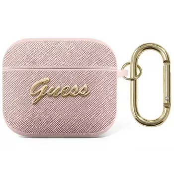Guess GUA3SASMP Saffiano Script Metal Collection Protective Case für Apple AirPods der 3. Generation, Pink