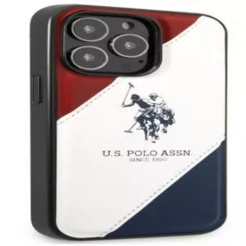 U.S. POLO ASSN. USHCP14XPSO3 Tricolor Embossed Case für iPhone 14 Pro Max 6,7 inch Weiß