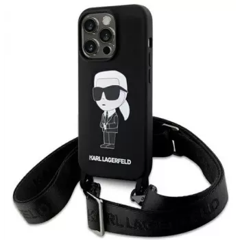 Karl Lagerfeld KLHCP15XSCBSKNK iPhone 15 Pro Max 6,7 inch Hard Case Black Crossbody Silicone Ikonik