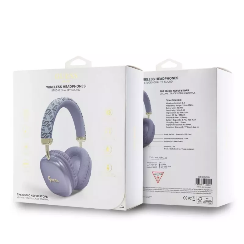 Guess Gcube Metallic Script Logo On-Ear Bluetooth Kopfhörer - Lila