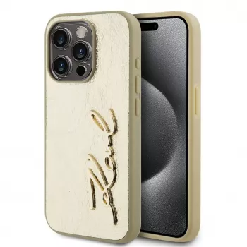 Karl Lagerfeld Wrinkled Metal Signature Case für iPhone 15 Pro Max Gold