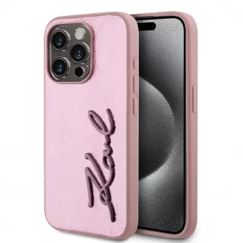 Karl Lagerfeld Wrinkled Metal Signature Case für iPhone 15 Pro Max, Pink