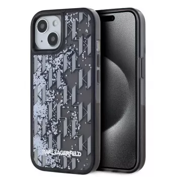 KARL LAGERFELD Liquid Glitter Monogram Gradient Case für iPhone 15, Schwarz